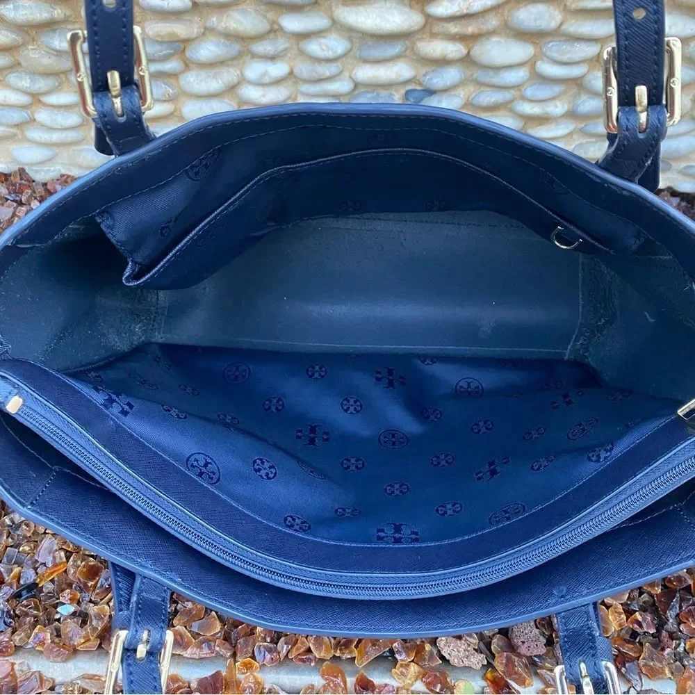 Tory Burch Navy Blue Saffiano Leather Tote Bag